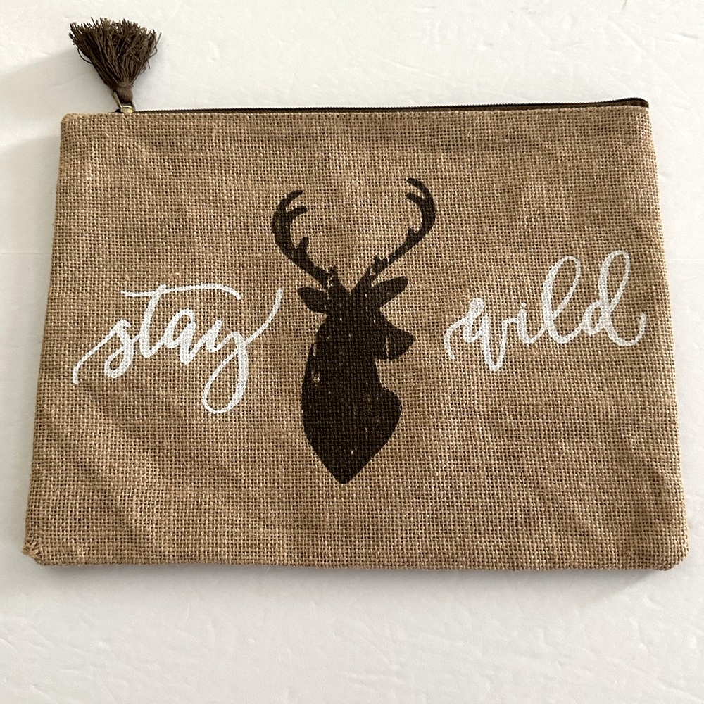 OLIVE & HILL || Stay Wild Jute/Burlap Cosmetic Pouch